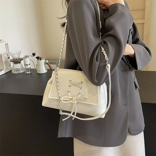 Cute Tie Shoulder Bags for Women 2024 Fashion Female Trend Small Crossbody Bag Chain Handbags and Purses