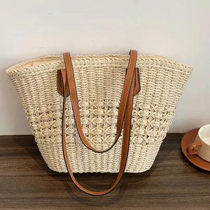New Summer Woven Shoulder Bag Women Beach Straw Knitted Handmade Large Handbag Purse a27
