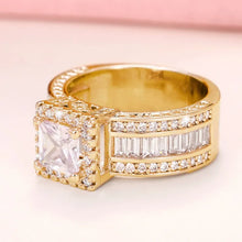 画像をギャラリービューアに読み込む, Gold color Square Cubic Zirconia Rings for Women Engagement Wedding Princess Sparkling Jewelry