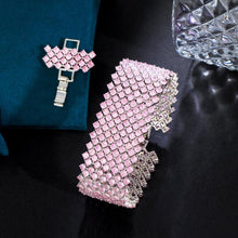 Laden Sie das Bild in den Galerie-Viewer, Multiple Pink Cubic Zirconia Large Wedding Party Bracelet Bangle for Women CZ Jewelry cw22 - www.eufashionbags.com