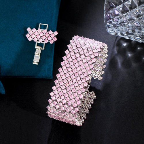 Multiple Pink Cubic Zirconia Large Wedding Party Bracelet Bangle for Women CZ Jewelry cw22 - www.eufashionbags.com