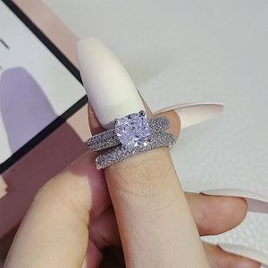 Luxury Cushion Wedding Ring Set for Women Valentine's Day gift n06