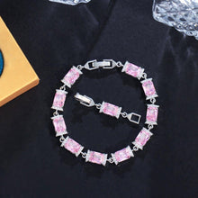 Cargar imagen en el visor de la galería, Rectangle Cubic Zirconia Paved Charm Link Bracelets for Women cw58 - www.eufashionbags.com