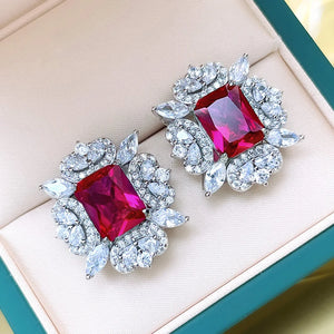 Red/Green Cubic Zirconia Stud Earrings for Women Luxury Earrings Wedding Jewelry