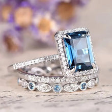 Load image into Gallery viewer, 3Pcs Set Blue Cubic Zirconia Rings for Women Luxury Anniversary Party Jewelry