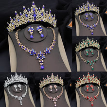 Carica l&#39;immagine nel visualizzatore di Gallery, Luxury Bridai Crown Jewelry Sets for Women 3 Pcs Tiaras With Necklace Earrings Set Wedding Dress Prom Costume Accessory
