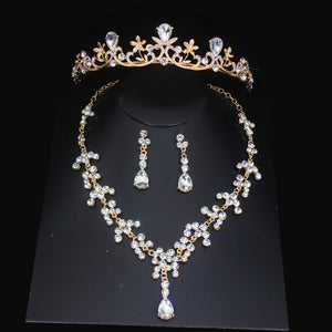 Luxury Crystal Bridal Jewelry Sets Women Tiara/Crown Earrings Choker Necklace Set dc30 - www.eufashionbags.com