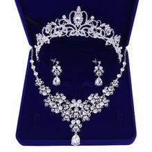 Load image into Gallery viewer, Fashion Zircon Bridal Jewelry Sets Crown Necklace With Earrings Hair Jewelry a02