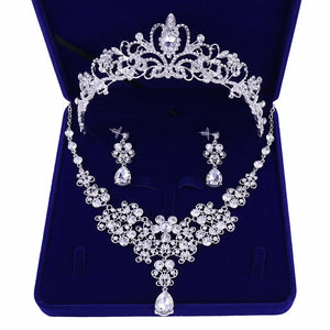 Fashion Zircon Bridal Jewelry Sets Crown Necklace With Earrings Hair Jewelry a02