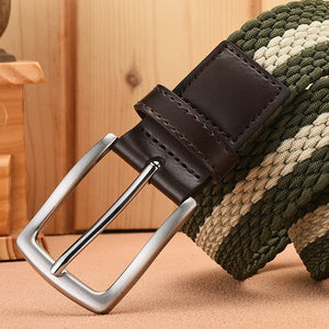 Fashion Casual Stretch Woven Belt With Leather Tip Top Elastic Belts For Men Jeans Belts