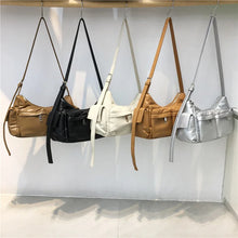 Cargar imagen en el visor de la galería, Dual Pocket Design Y2K Style Silver PU Leather Crossbody Bags for Women