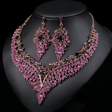 Load image into Gallery viewer, Rhinestone Bride Jewelry Sets for Women Luxury Purple Necklace Earrings Set Wedding Dress Jewelry Sets Costume Accessories