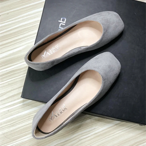 Women Square Toe Flock Flats Wide Fitting Spring Shoes For Driving Dancing Anti- Skip Spongy Sole Slip-Ons 48-33