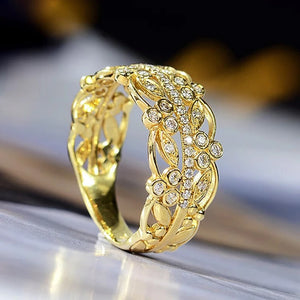 New Trendy Wedding Rings for Women Hollow Out Luxury Gold Color Accessories  Cubic Zircon Jewelry