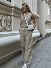 Charger l&#39;image dans la galerie, Fashion Vest Set V-Neck Sleeveless Single-Breasted Waistcoat Elastic High Waist Pockets Drawstring Wide Leg Pant
