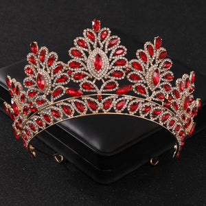 Gold Color Red Crystal Tiaras And Crowns Rhinestone Bridal Diadem Crown Tiara For Women bc115 - www.eufashionbags.com