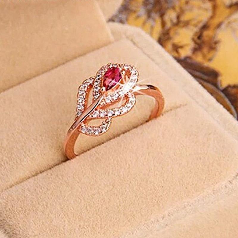 Red Pear Cubic Zircon Rings for Women hr205 - www.eufashionbags.com