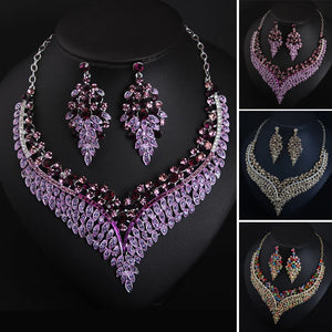 Luxury Bridal Jewelry Set Wedding Crystal Necklace Earring Indian Party Costume Jewellery