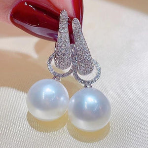 Silver Color Bling Cubic Zirconia Earrings Fashion Imitation Pearl Dangle Earrings he31 - www.eufashionbags.com