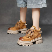 Laden Sie das Bild in den Galerie-Viewer, Winter Genuine Leather Platform Boots Lace-up Chunky Heel Short Boots q128
