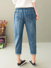 Charger l&#39;image dans la galerie, Autumn Womens Vintage Floral Loose Denim Pants Chinese Style Casual Ripped Blue Jeans