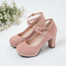 Load image into Gallery viewer, Yong Girls School Party High Heels Pumps Platform Cross Strappy Flock Children&#39;s Shoes