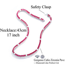 Cargar imagen en el visor de la galería, Fuchsia Red Cubic Zirconia Round CZ Tennis Chain Link Necklace for Women b137