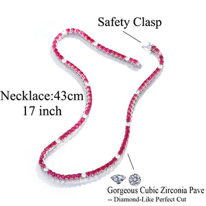 Fuchsia Red Cubic Zirconia Round CZ Tennis Chain Link Necklace for Women b137