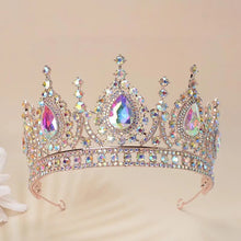 Carica l&#39;immagine nel visualizzatore di Gallery, Baroque Vintage Rose Gold AB Color Rhinestone Crystal Queen Big Crown Wedding Tiara e36