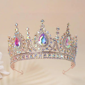 Baroque Vintage Rose Gold AB Color Rhinestone Crystal Queen Big Crown Wedding Tiara e36