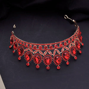 Red Crystal Crown Bride Wedding Choker Necklace Sets for Women Bridal Tiaras Jewelry Sets Costume Accessories