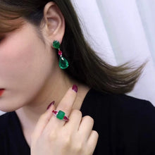 Laden Sie das Bild in den Galerie-Viewer, Silver Color Simulation Emerald wedding Earrings For Women 44mm Water Drop Paraiba Long Earrings x23