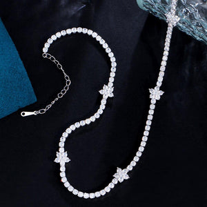 Shiny Luxury Daisy Flower Charm Cubic Zirconia Tennis Chain CZ Choker Necklace cw04 - www.eufashionbags.com