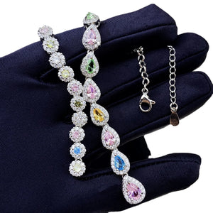 Silver Color Rainbow Colorful Cubic Zirconia Necklace for Women Multicolor Wedding Necklace x52