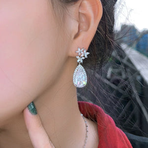 Leaf Shape Cubic Zircon Long Water Drop Earrings for Women Wedding Party Jewelry Accessory b100