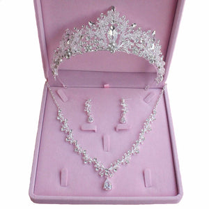 Bridal Jewelry Sets Crown Necklace Earrings Four Pack Silver Women's Fashion Wedding Tiaras(excluding boxes)