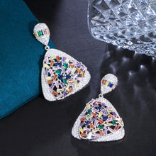 Load image into Gallery viewer, Multi Color Chunky Triangle Earrings Cubic Zircon Women Long Party Wedding Earrings b51