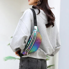 Charger l&#39;image dans la galerie, Holographic Fanny Packs Women Sliver Laser Waist Bags Geometric Chest Phone Pouch PU Leather Travel Bum Shoulder Bags