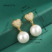 Laden Sie das Bild in den Galerie-Viewer, Chic Imitation Pearl Dangle Earrings Women Eternity Love Earrings with Cubic Zirconia Gold Color Jewelry