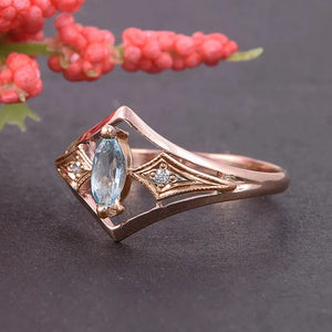 Rose Gold Color Women Rings Marquise Blue Cubic Zirconia Wedding Party Accessories