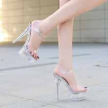 Load image into Gallery viewer, Fashion Walking Show Slender Heels Clear Shoes Woman Platforms Crystal High Heels Sandals Sexy Big Yard Fish Mouth Shoes