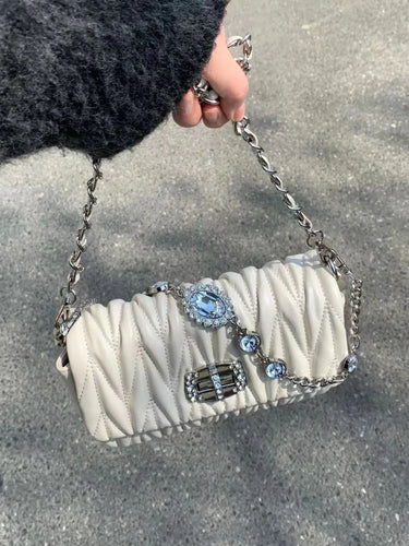 Luxury Rhinestone Chain Flap Crossbody Bag Small Square Casual Purse Shoulder Messenger Bags