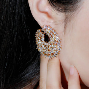 Luxury Flower Waterdrop Full Mirco Paved Cubic Zircon Wedding Earring Fashion Women Party Jewelry