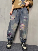 画像をギャラリービューアに読み込む, Autumn Fashion Ripped Jeans Womens Loose Embroidery Denim Pants Ladies Casual Vintage Elastic Punk Harem Trousers