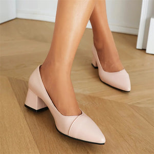 Fashion Block Heeled Shoes Ladies Pumps Large Size Women's Medium Heels Red Blue Pink Yellow Party Office Shoes