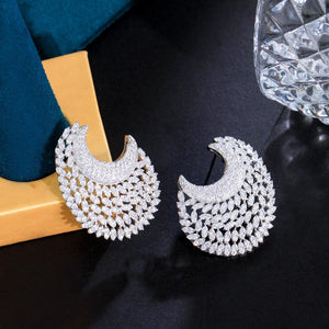 Glittering Half Round Moon Cubic Zirconia Earrings Luxury Women Wedding Jewelry cw21 - www.eufashionbags.com