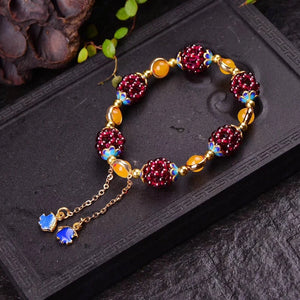 Natural Garnet Bracelet Crystal Healing Energy Stone Grape Flower Ball Agate Bracelet