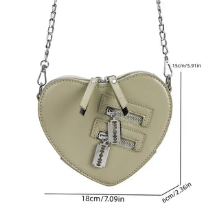 PU Heart Shaped Shoulder Bag Personalized Hardware Chain Crossbody Bag