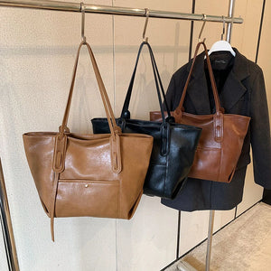 Women's Retro PU Leather Tote Bag 2024 Fashion Y2K New High-capacity Shoulder Bag