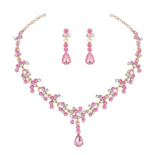 Laden Sie das Bild in den Galerie-Viewer, Luxury Wedding Bridal Purple Pink Crystal Necklace Earrings Jewelry Sets For Women